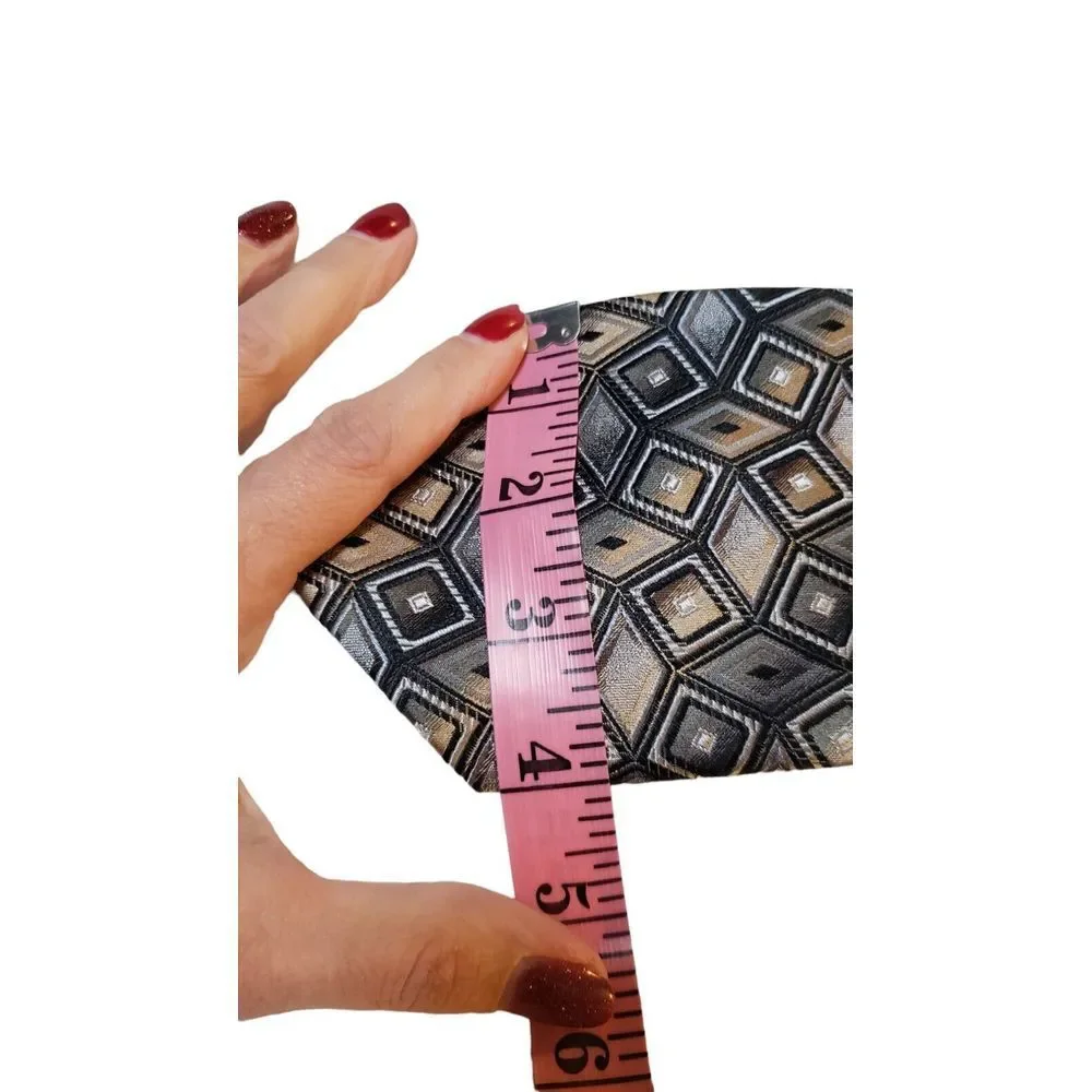 King‎ Size Mens 100% Silk Tie Tan Black Geometric Men Necktie Long 62 x 4